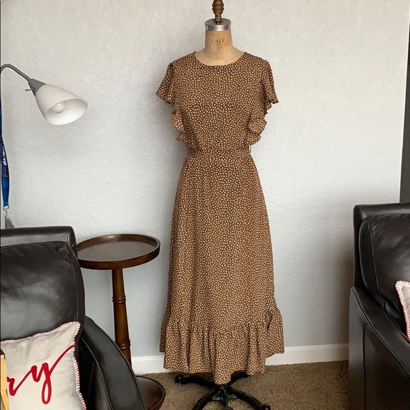 Pando Grove brown polka dot dress with ruffles - Picture 1 of 9